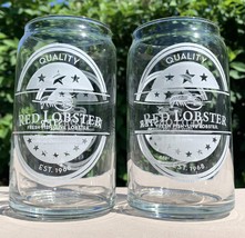 2 Red Lobster Can Shaped Cocktail Beer Glasses Etched 14 oz - £22.46 GBP