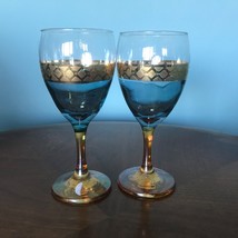 Set 2  ~ J. Preciosi Etched Gold Rims Hand Blown Wine  Goblets Italy NEW - $23.76