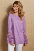 SOFT SURROUNDINGS Lavender Pullover Tunic Top Embellished Sleeves 100% C... - £18.24 GBP