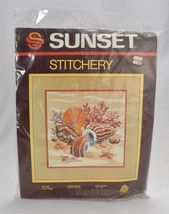 Vintage &#39;82 Sunset Stitchery 2204 &quot;After the Tide&quot; Shells 16&quot; x 16&quot; Kit ... - £23.36 GBP