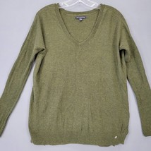 American Eagle Women Sweater Size S Green Olive Preppy Knit V-Neck Long ... - £10.09 GBP
