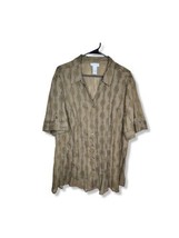 Catherine&#39;s 1X 18/20 Blouse Top Semi Sheer Olive Green Tribal Crinkle Plisse  - £14.47 GBP