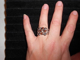 Paparazzi Stretch Band Ring (New) Silver &quot;Teardrops&quot; Design W/SM Brown Stones - £6.85 GBP