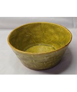 Vintage Mid-Century USA 7&quot; Round Pottery Planter Olive Basketweave Ceram... - $12.85