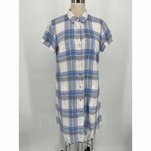 J.Jill Love Linen Short Sleeve Shirt Dress Sz S Blue White Plaid - £24.66 GBP
