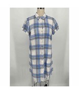 J.Jill Love Linen Short Sleeve Shirt Dress Sz S Blue White Plaid - £24.70 GBP