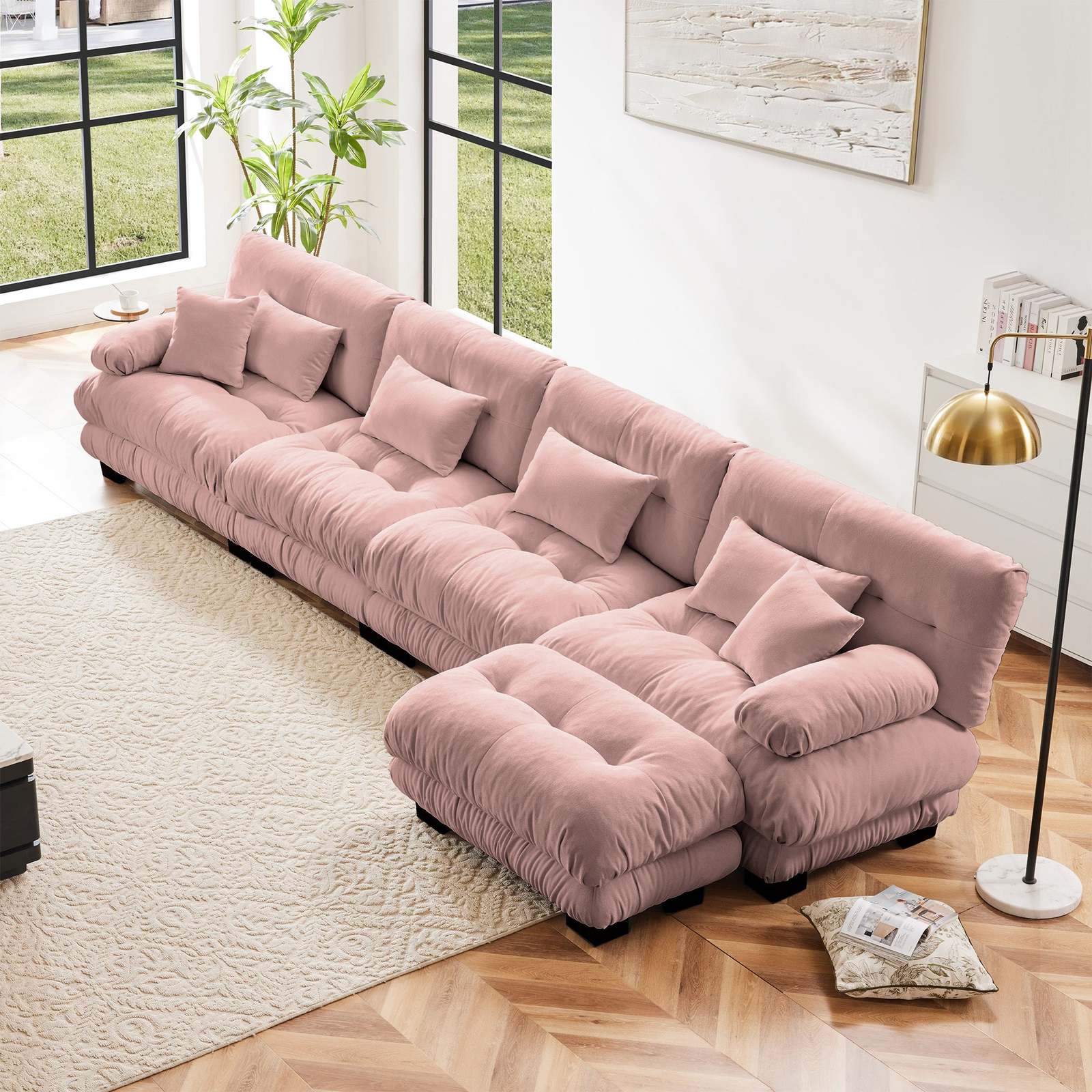 Pink Chenille Sectional Sofa: Free Combo Offer - £849.80 GBP