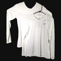 Womens White Nike Tee Shirts Small Long Sleeve Swoosh Running  Gray Logo... - $49.50