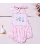 Boutique Ice Cream Baby Girls Pink Sleeveless Bubble Romper Jumpsuit - £13.36 GBP
