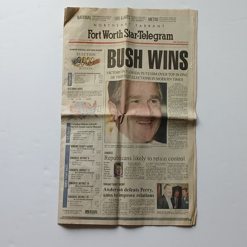 Fort Worth Star Telegram November 8, 2000 George W Bush Wins the 2000 El... - $9.49