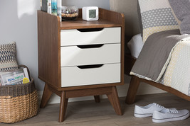 Laken White and Walnut Wood 3-Drawer Storage Nightstand - $2,552.85 MXN