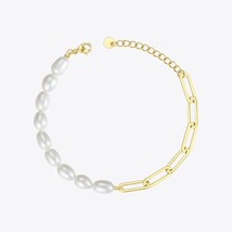 Natural Pearl Link Chain Bracelet Female Gold Color Stainless Steel Femme Bracel - £26.82 GBP