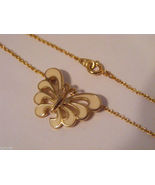 Vintage gold plated cream color enamel butterfly pendant necklace 16" ~B - $5.00