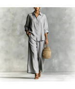 Women's Cotton And Linen Wide-leg Pants Suit - $23.69