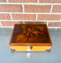 Vintage Antique Wooden Storage Keepsake Box with Hinged Lid and Lock Jewelry - £35.31 GBP