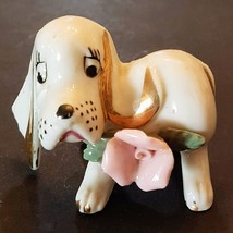 Beagle Basset Hound Dog Pink Flower Gold Ear 2.5&quot; Porcelain Puppy Figuri... - $19.73