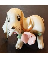 Beagle Basset Hound Dog Pink Flower Gold Ear 2.5&quot; Porcelain Puppy Figuri... - $375.00 MXN