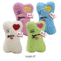 Embroidered Heart Berber Bones Dog Toys Soft Bone Squeakers 8" - Choose Color - $8.89