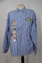 Vtg 90s Disney L? Blue Striped Snow White 7 Dwarfs Button-Front Shirt - $28.49