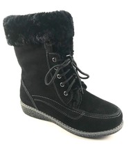 BoNavi 77J7-917 Black Suede Leather Round Toe Low Wedge Winter Boots - $75.60