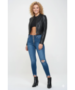 Handmade Lambskin Cropped Jacket Black Leather Women&#39;s Genuine Casual St... - $207.05 CAD+