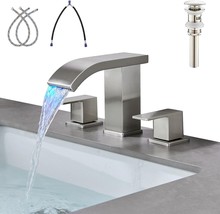3-Hole Square Lever Handle Modern Bathroom Sink Faucet, Brushed Nickel + Popup - £38.94 GBP