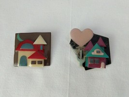 2 Vintage House Pins By Lucinda Artisan Barn Silo &amp; Southwestern Cactus Heart - £19.57 GBP