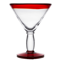 Martini Cocktail Glasses 10 oz, Set of 4, Libbey Aruba 92305R Red Rim Hand-Blown - £27.44 GBP