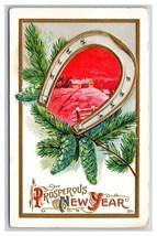 Horseshoe Cabin Scene Pine Bough Prosperous New Year Embossed DB Postcard U8 - £3.46 GBP