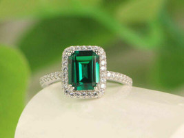 3ct Emerald Cut Green Emerald &amp; Diamond 10K White Gold Over  - £87.04 GBP