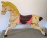 Antique Carved Wood Painted White Carousel Horse w/ Horsehair Tail Yello... - $2,177.01