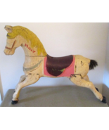 Antique Carved Wood Painted White Carousel Horse w/ Horsehair Tail Yello... - $2,177.01