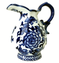 The Bombay Company Pitcher Creamer 6&quot;H White Ceramic with Cobalt Blue Print EUC - £7.18 GBP