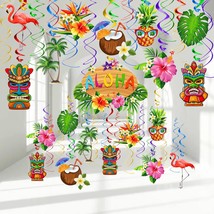 Luau Birthday Party Hanging Swirl Decorations Tropical Flower Palm Flamingo Sign - £14.46 GBP