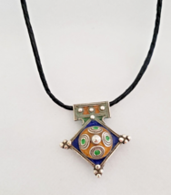 Enamel Necklace Berber Silver African Handmade Pendant Ethnic Moroccan Vintage - $58.41