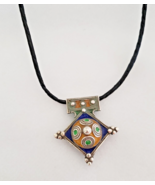 Enamel Necklace Berber Silver African Handmade Pendant Ethnic Moroccan V... - £45.77 GBP