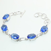 Tanzanite Quartz Oval Shape Cut Gemstone Handmade Bracelet Jewelry 7-8&quot; SA 1839 - £3.68 GBP