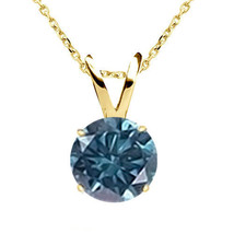 0.35CT TCW Blue Diamond 14K Yellow Gold Solitaire Pendant Necklace 18&quot; Chain - £160.82 GBP