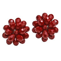 Dazzling Deep Red Chrysanthemum Floral Crystal Clip On Earrings - £13.86 GBP