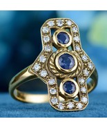 Natural Sapphire Diamond Vintage Style Vertical Trinity Ring in Solid 9K... - £684.92 GBP
