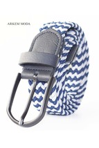 Braided Elastic Belt Navy Blue-Grey Denim, Jean, Sort Men&#39;s Belt 3,5 Cm - £18.04 GBP