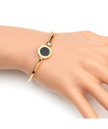 Gold Tone Bangle Bracelet With Faux Onyx &amp; Swarovski Style Crystal - $36.89 CAD
