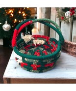 Vtg Christmas Scrap Fabric Basket Cottagecore Holiday Country Christmas ... - $18.69