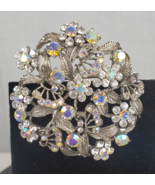 Vintage 1950&#39;s Flower Filigree AB Crystal Rhinestone Silver Tone 2&quot; Brooch - $1,158.55 MXN
