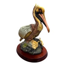 Royal Crown Ceramic Pelican Figurine On Wood Base  9&quot; Desk Paperweight Large - £21.65 GBP