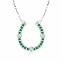 ANGARA Emerald and Diamond Horseshoe Pendant Necklace in 14K Solid Gold - £623.24 GBP