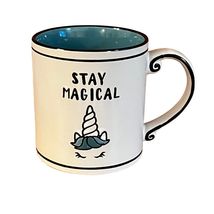 Fisher Stoneware "Stay Magical" Unicorn Aqua Blue &amp; Black Coffee Mug - $21.12
