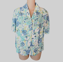 Pendleton top blouse button up Size 12 blue white floral  short sleeves EUC - £11.36 GBP