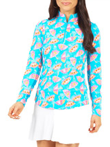 Nwt Ladies Ibkul Franny Turquoise Multi Long Sleeve Mock Golf Shirt S M L Xl Xxl - £39.30 GBP
