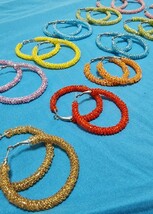 Vintage Bead Wrapped Hoop Earrings Set of 13 – Multicolor Boho Style - $545.68 MXN